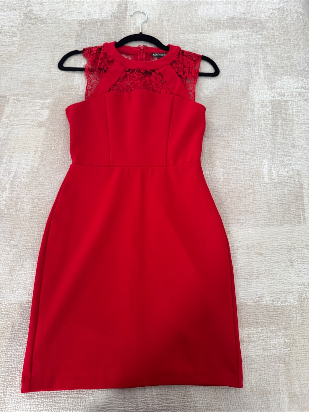 Express Red Lace Yoke Sheath Dress